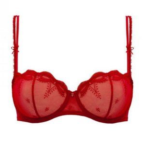 Marie Jo Red Sheer Embroidered Mesh Demi Bra